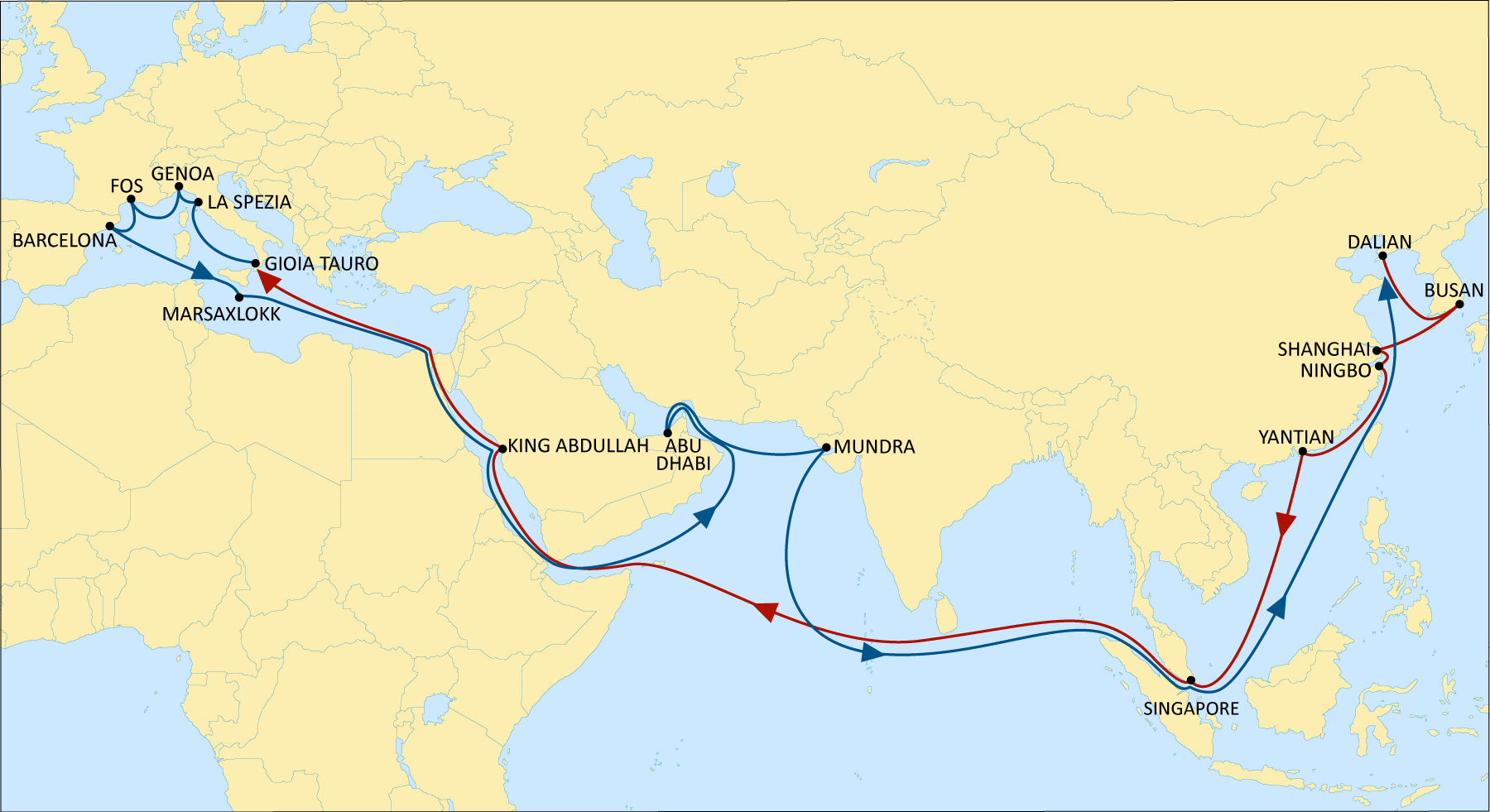 MSC Dragon service rotation map illustration